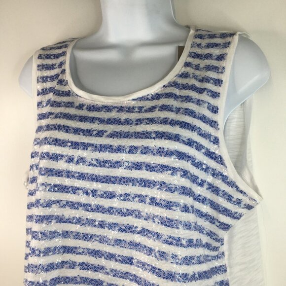 NWT Chico's Weathered Stripe Blue and White Sequined Tank Top Size 2 - Picture 4 of 11